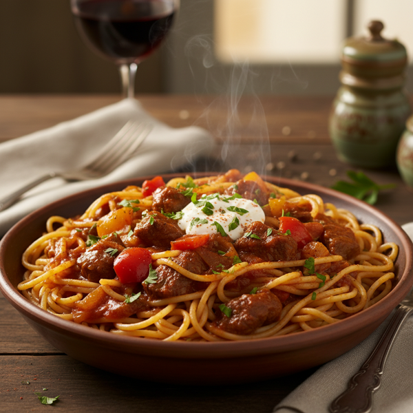 Hearty Spaghetti Goulash Delight recipe