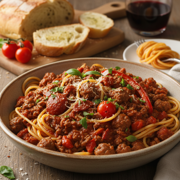 Hearty Spaghetti Sauce with Ground Meat and Chorizo recipe
