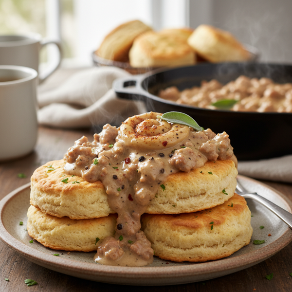 Hearty Spiced Sausage Gravy with Fluffy Biscuits recipe