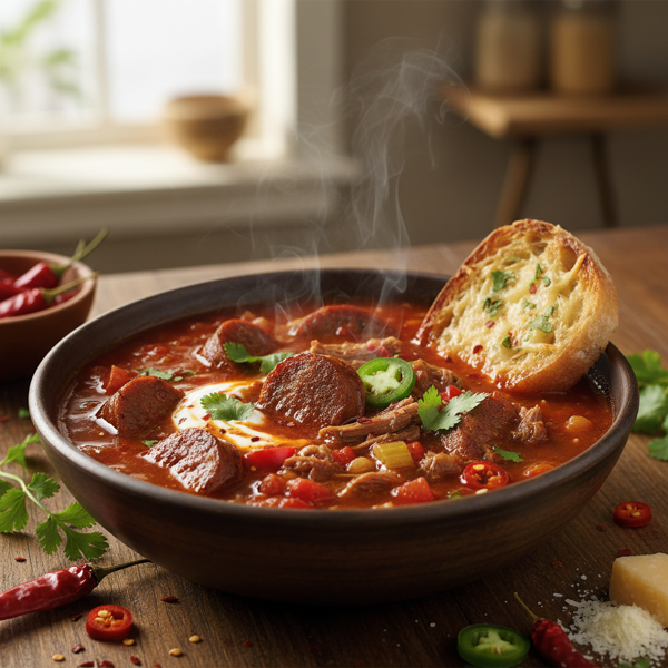 Hearty Spicy Sausage & Beef Soup recipe