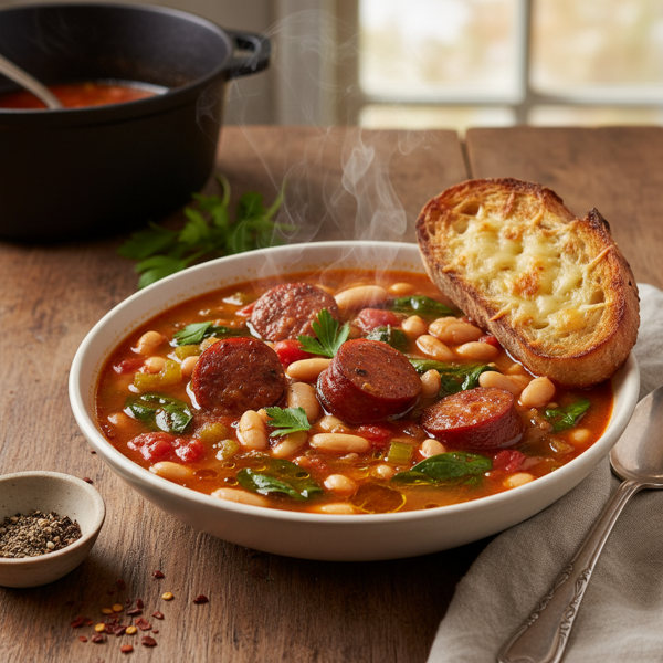 Hearty Spicy Sausage & White Bean Soup recipe