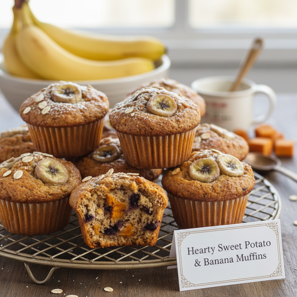 Hearty Sweet Potato & Banana Muffins recipe