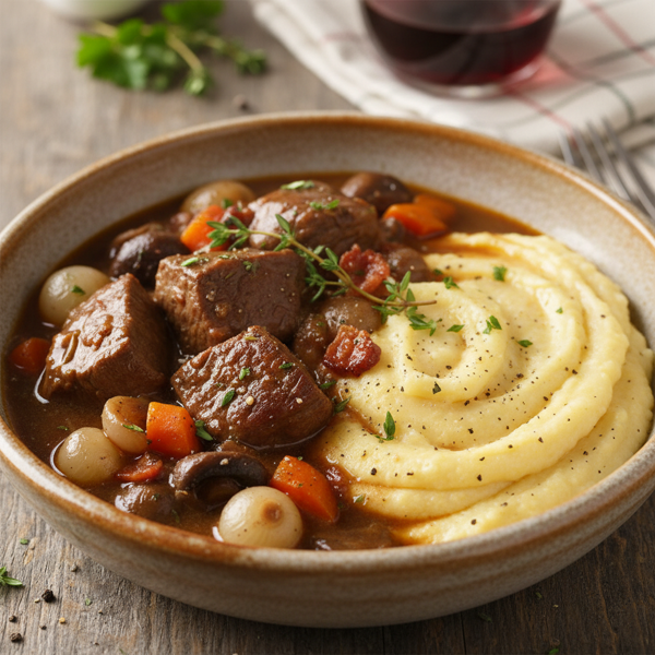 Hearty Swiss Beef Stew with Creamy Polenta recipe