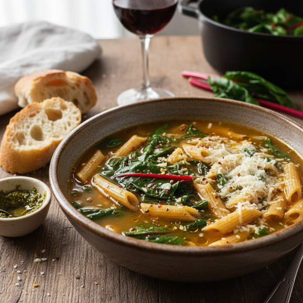 Hearty Swiss Chard and Penne Soup recipe