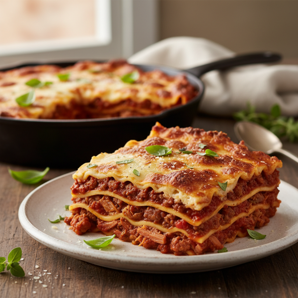 Hearty Three-Meat Three-Cheese Lasagna recipe