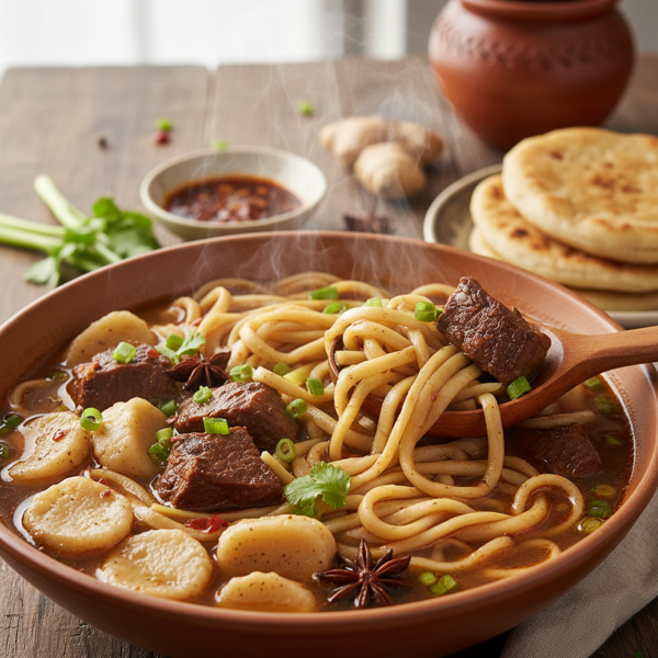 Hearty Tibetan Beef Noodle Soup with Bhatsa recipe