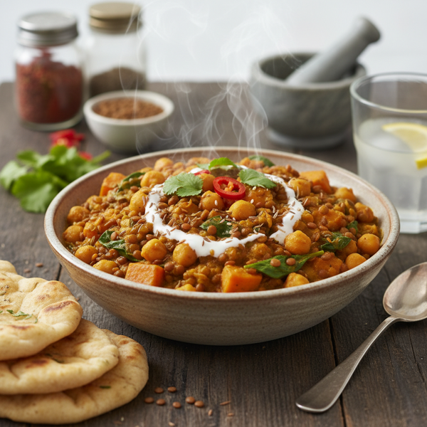 Hearty Vegan Curried Lentil & Chickpea Delight recipe