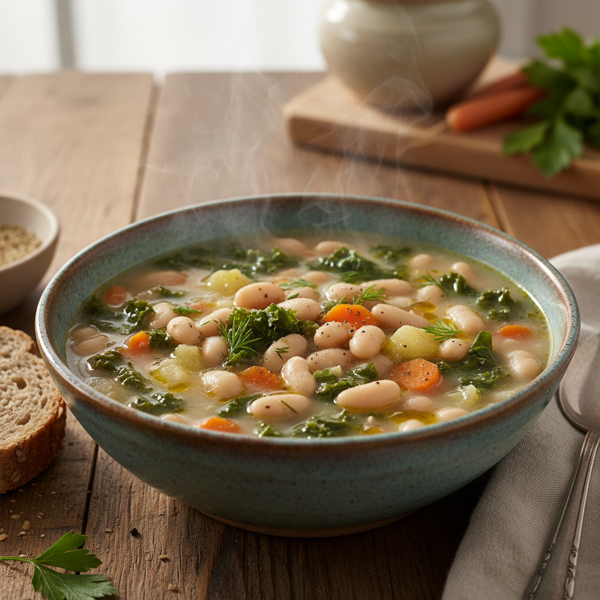 Hearty Vegan Navy Bean & Kale Soup recipe