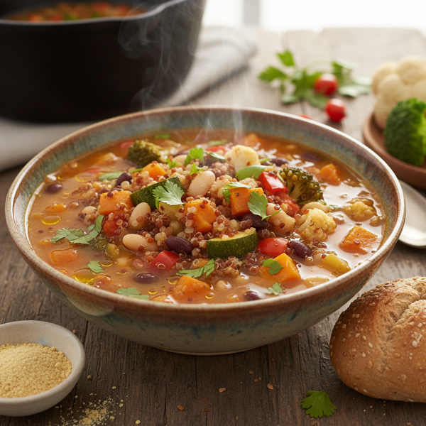 Hearty Vegan Quinoa Vegetable Medley Soup recipe