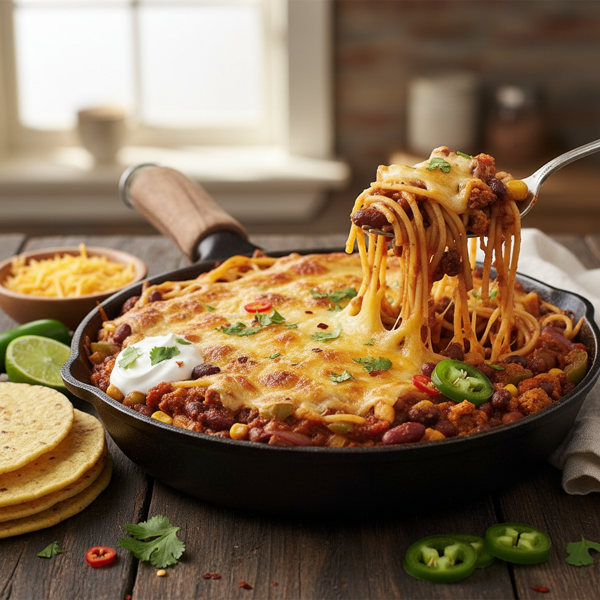 Hearty Vegetarian Chili Spaghetti Bake recipe