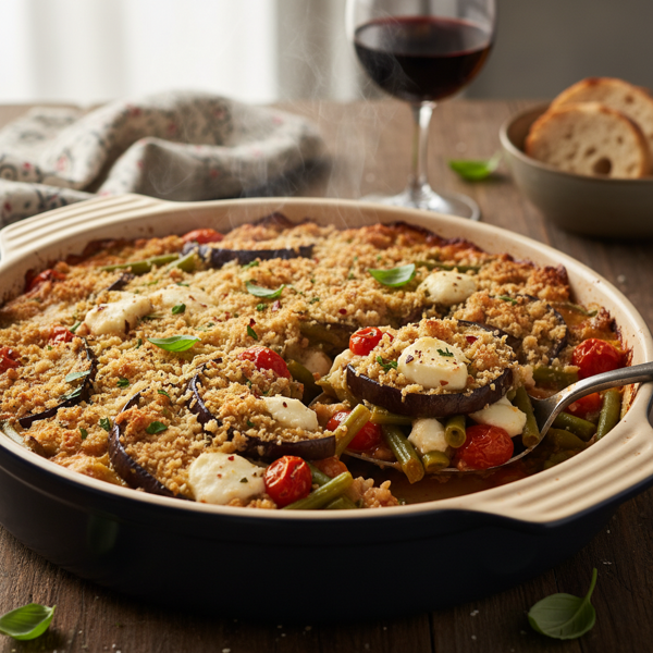 Hearty Vegetarian Eggplant and Green Bean Casserole recipe