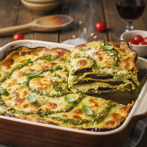 Hearty Vegetarian Eggplant and Pesto Lasagna recipe