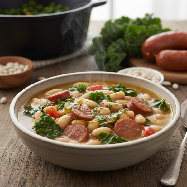 Hearty White Bean and Kale Soup with Smoky Sausage recipe