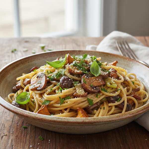 Hearty Wild Mushroom and Leek Spaghetti recipe