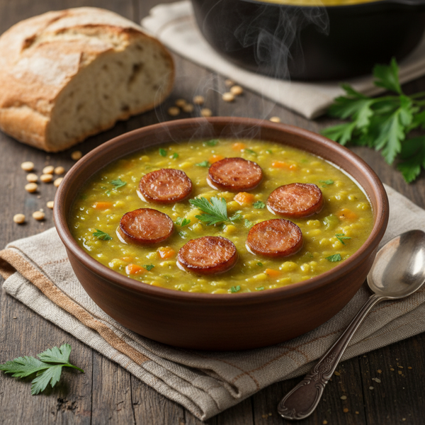 Hearty Yellow Split Pea Soup with Frankfurters recipe