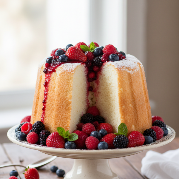 Heavenly Angel Food Cake with Luscious Berry Compote recipe