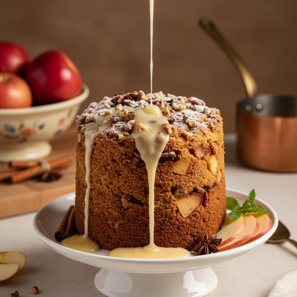 Heavenly Chunky Apple Spice Cake with Luscious Vanilla Butter Sauce recipe