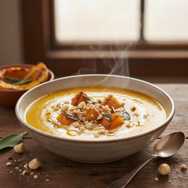 Heavenly Creamy Roasted Butternut Squash Soup with Hazelnuts recipe