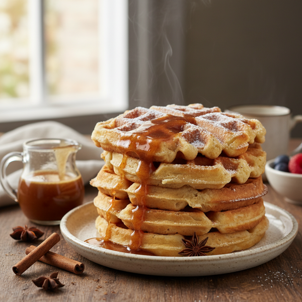 Heavenly Fluffy Waffles with Homemade Cinnamon Syrup recipe