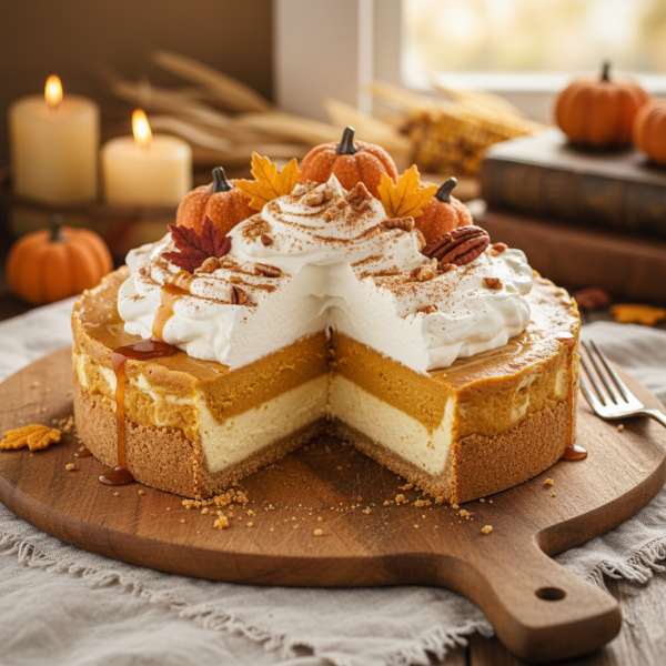 Heavenly Layered Pumpkin Cheesecake Pie recipe