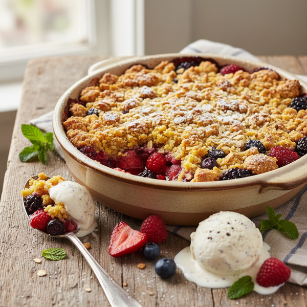 Heavenly Mixed Berry Cornmeal Crumble recipe