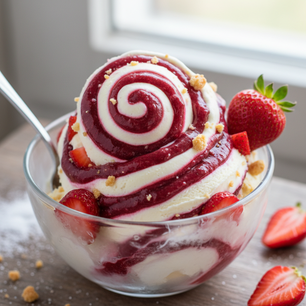 Heavenly Strawberry Swirl Cheesecake Ice Cream recipe