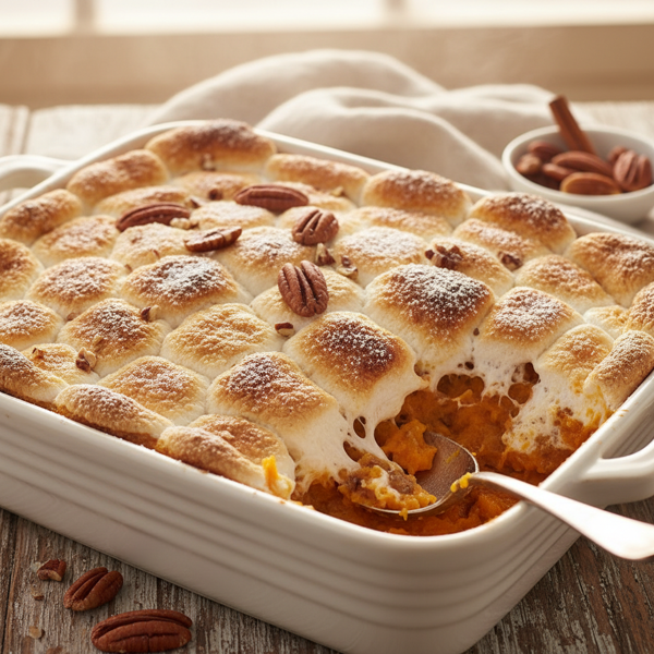 Heavenly Sweet Potato Casserole with Toasted Marshmallows recipe