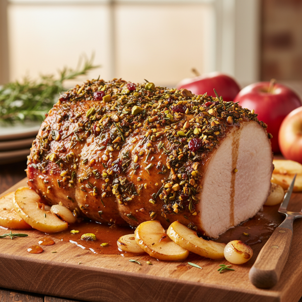 Herb-Crusted Apple Glazed Pork Roast recipe
