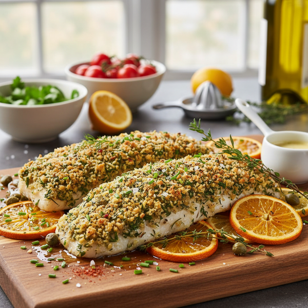 Herb-Crusted Baked Hake with Citrus recipe