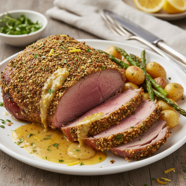 Herb-Crusted Leg of Lamb with Zesty Mustard Sauce recipe