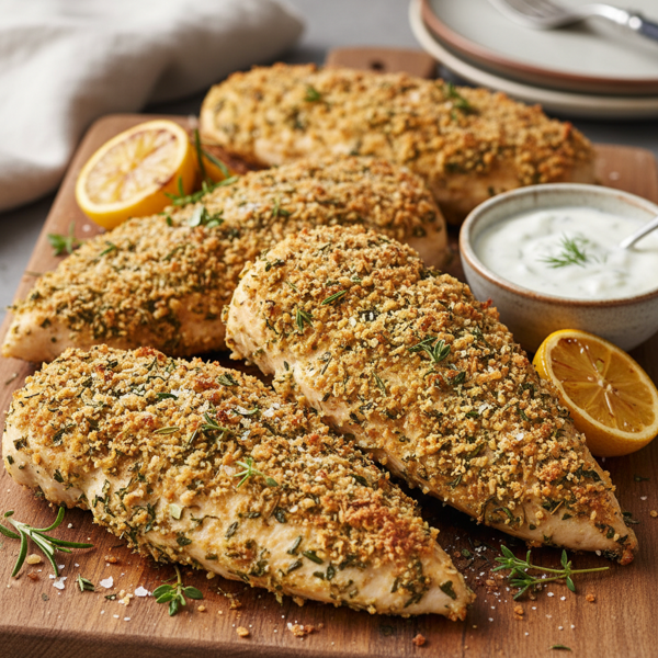 Herb-Crusted Low-Fat Baked Chicken Fillets recipe