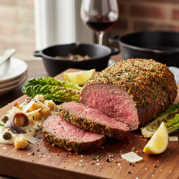 Herb-Crusted Roast Beef Tenderloin with Caesar Accents recipe