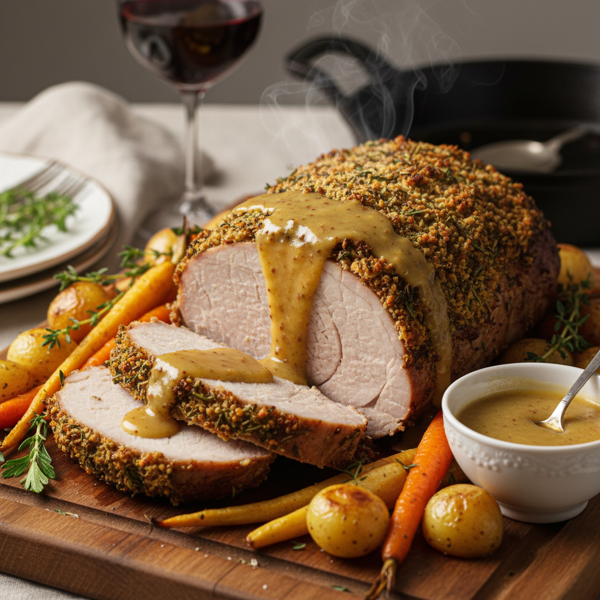 Herb-Crusted Roast Pork Loin with Dijon Glaze recipe