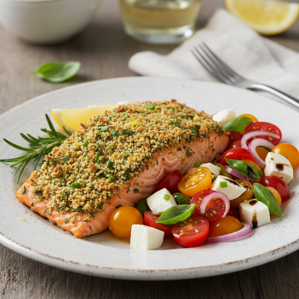 Herb-Crusted Salmon with Fresh Tomato Medley recipe