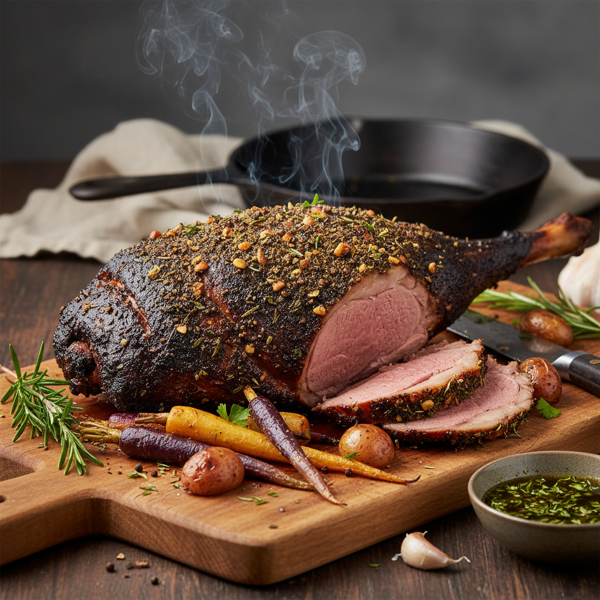 Herb-Crusted Smoked Leg of Lamb recipe