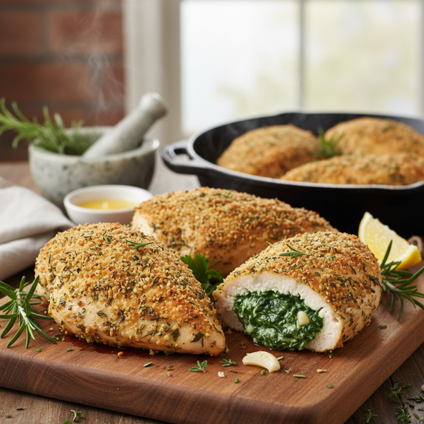 Herb-Crusted Spinach-Stuffed Chicken Breasts recipe