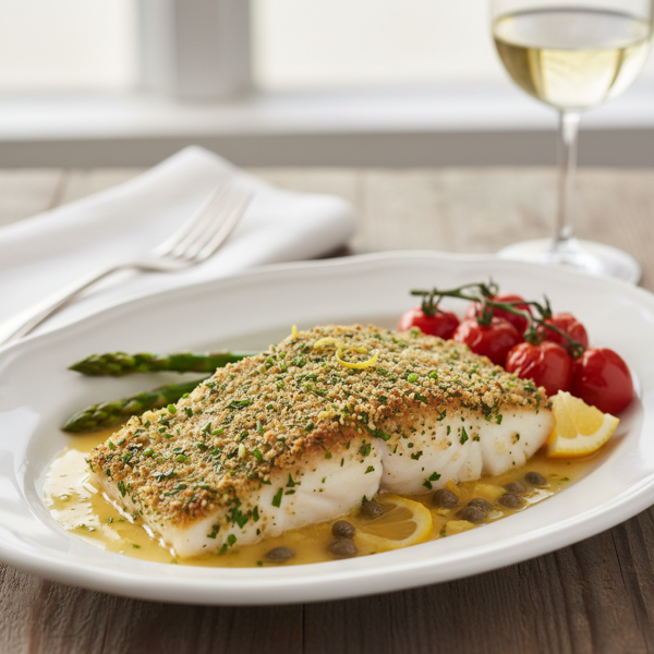 Herb-Encrusted Halibut with Lemon-Caper Sauce recipe