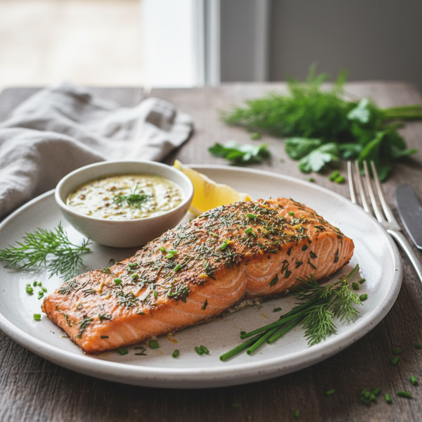 Herb-Glazed Roasted Salmon with Mustard-Dill Sauce recipe