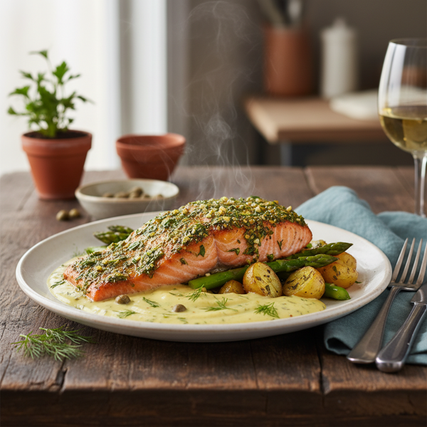 Herb-Glazed Salmon with Creamy Mustard Dill Sauce recipe