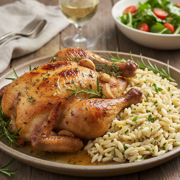 Herb-Infused Baked Chicken with Garlic Orzo recipe
