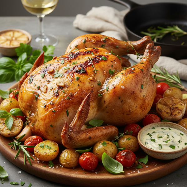 Herb-Infused Basil Garlic Roast Chicken recipe