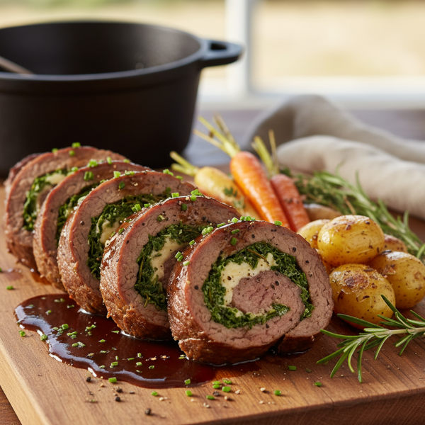 Herb-Infused Braised Flank Steak Rolls recipe