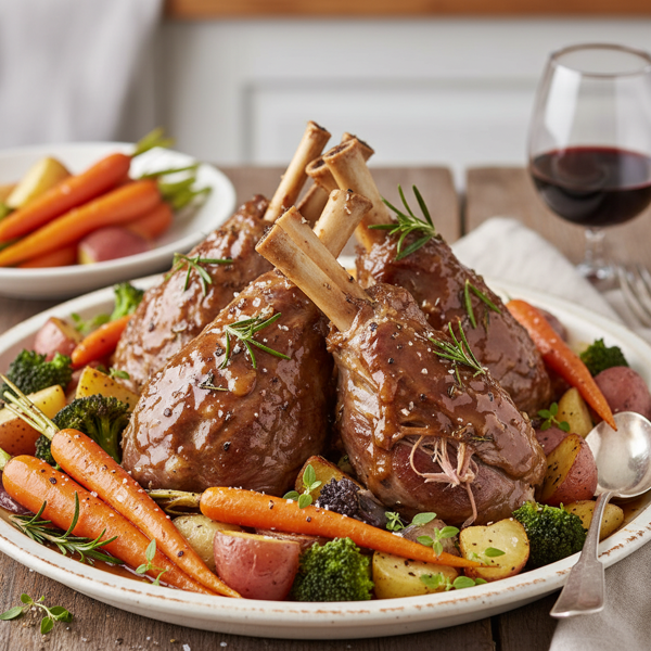 Herb-Infused Braised Lamb Shanks with Roasted Vegetables recipe