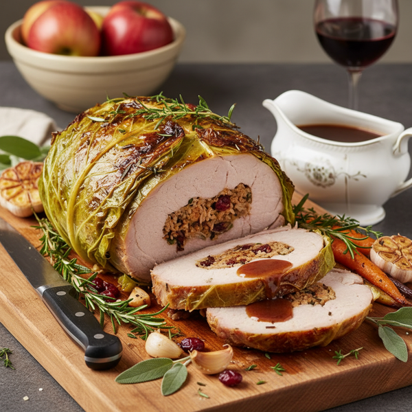 Herb-Infused Cabbage-Wrapped Pork Roast recipe