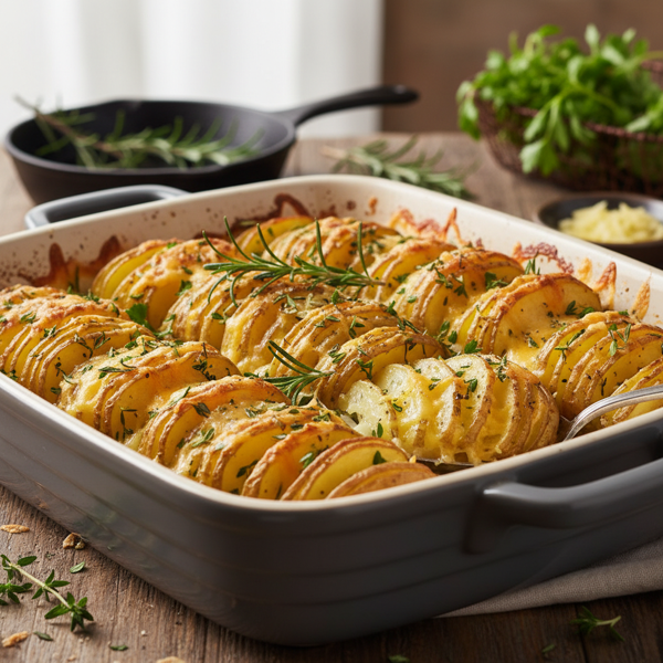 Herb-Infused Cheesy Sliced Baked Potatoes recipe