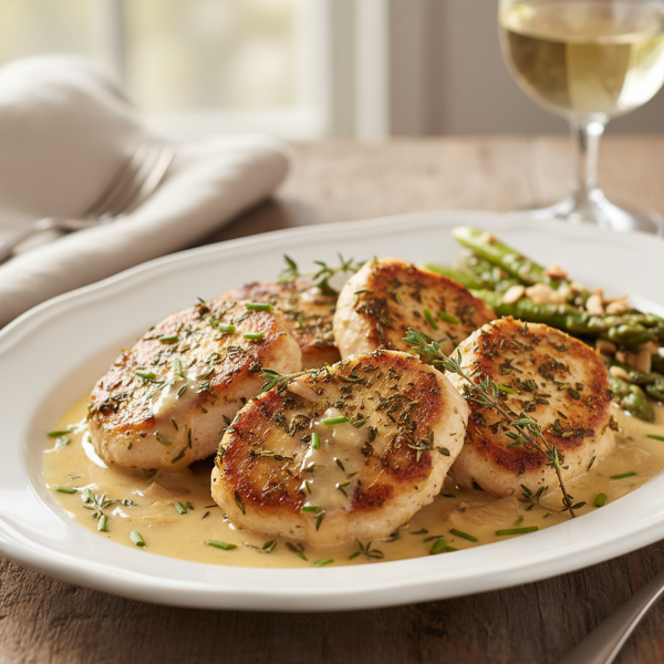 Herb-Infused Chicken Medallions with White Wine Sauce recipe
