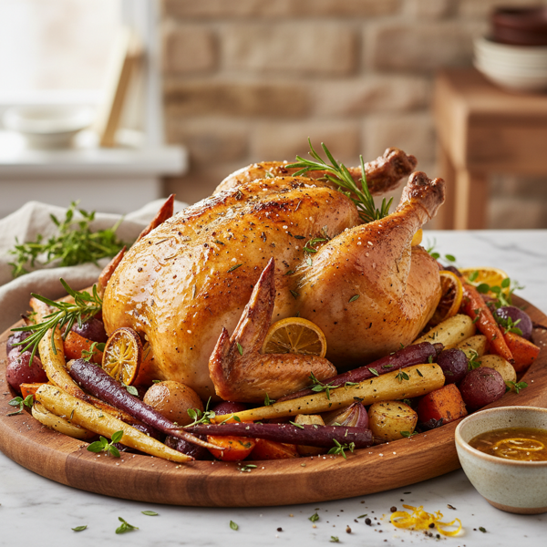 Herb-Infused Citrus Roast Chicken with Rustic Root Vegetables recipe