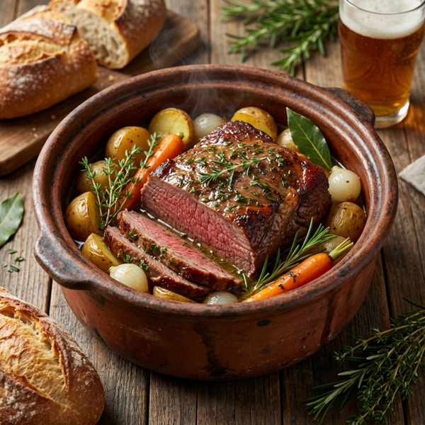 Herb-Infused Corned Beef in a Rustic Clay Pot recipe