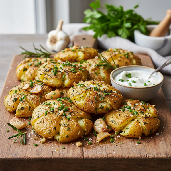 Herb-Infused Crushed New Potatoes with Garlic recipe