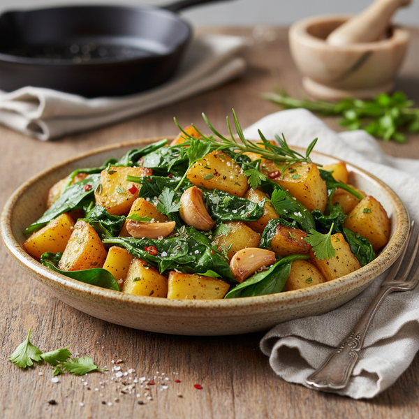 Herb-Infused Garlic Spinach & Potato Medley recipe